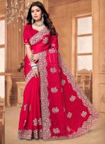 Crepe Silk Cherry Wedding Wear Zarkan Work Saree